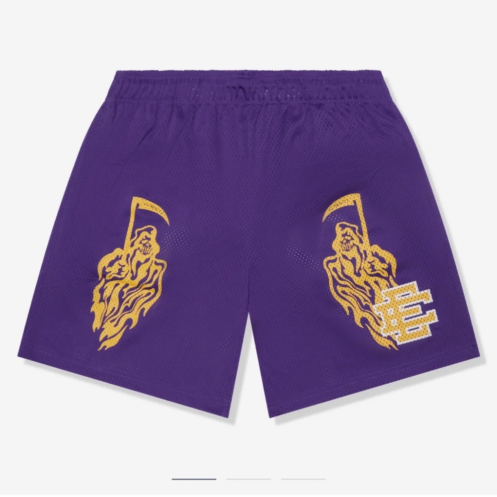 Eric Emanuel x Warren Lotas Purple Yellow Shorts from FW24
